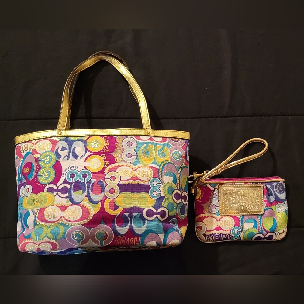 Coach Multicolor Tote and Wristlet Set. Will Sell Seperately